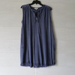Umgee Womens Dress Size Small Blue Cotton Blend Raw Edge Pockets Boho Shift